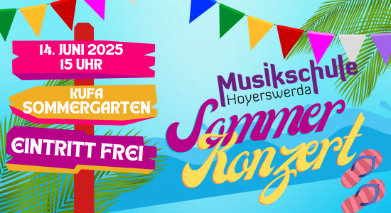 Das Bild zeigt ein Veranstaltungsbanner zum Tag der offenen Tür der Musikschule Hoyerswerda.