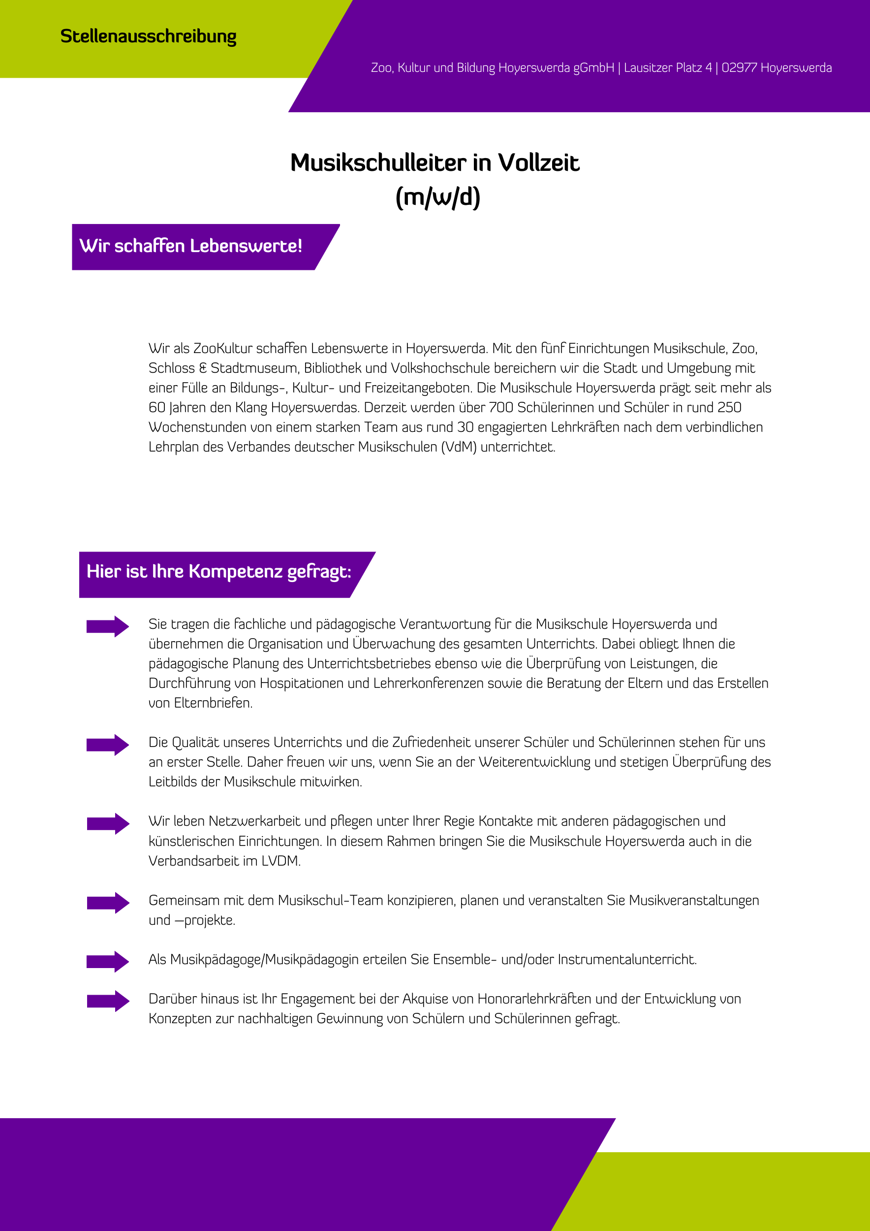 Auf dem Bild ist eine Stellenbeschreibung der ZooKultur zu sehen.