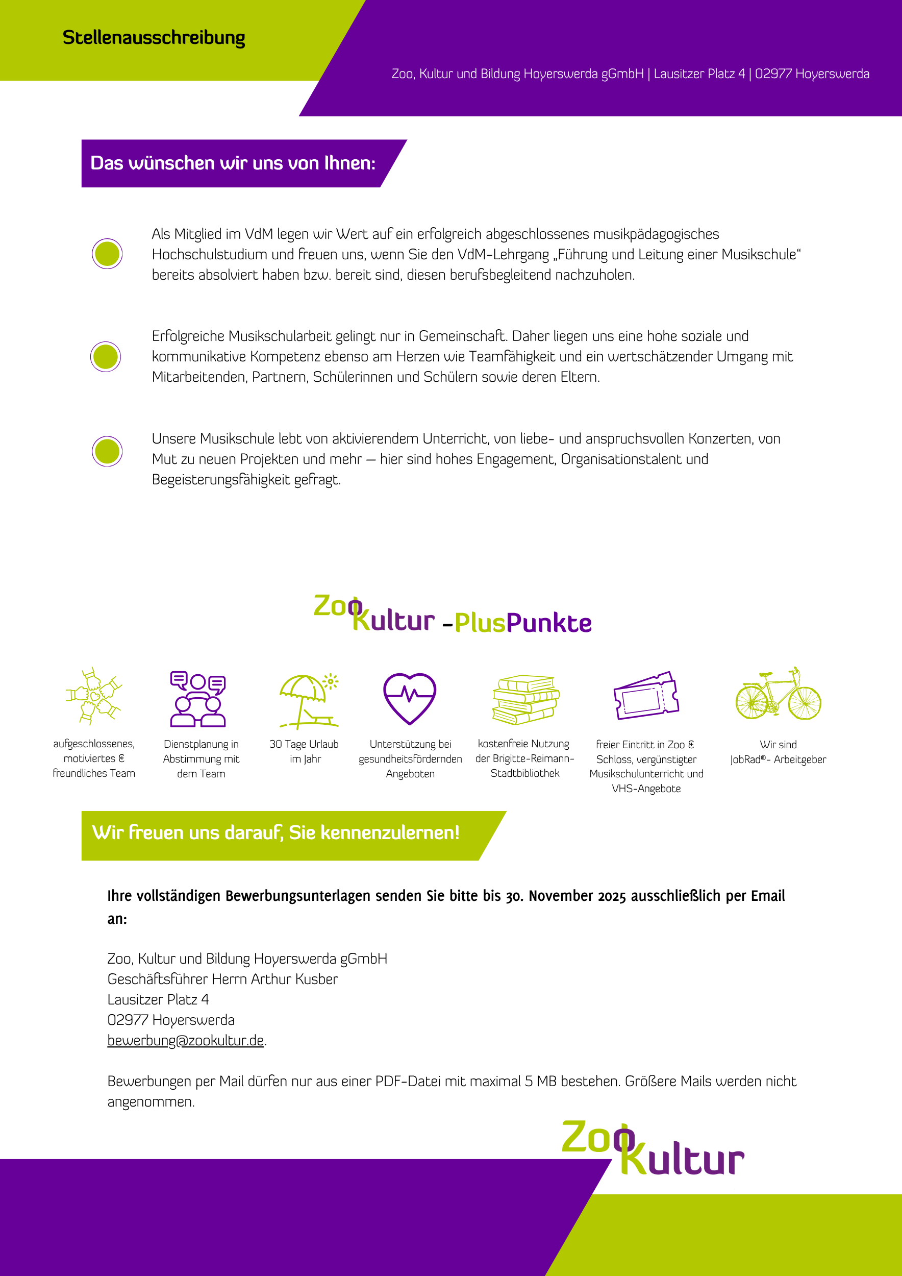 Auf dem Bild ist eine Stellenbeschreibung der ZooKultur zu sehen.
